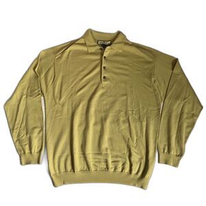 Vintage Tommy Bahama Men'sLong Sleeve Polo Shirt Yellow Silk Cotton Large